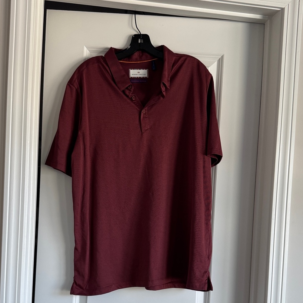 Modern Ambition Technical Performance Polo – Size XL – Burgundy Micro Stripe